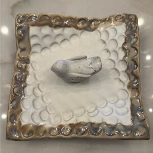 2 piece Artistic Ceramic Finger Print Plate with Unique Design & Bird NEW